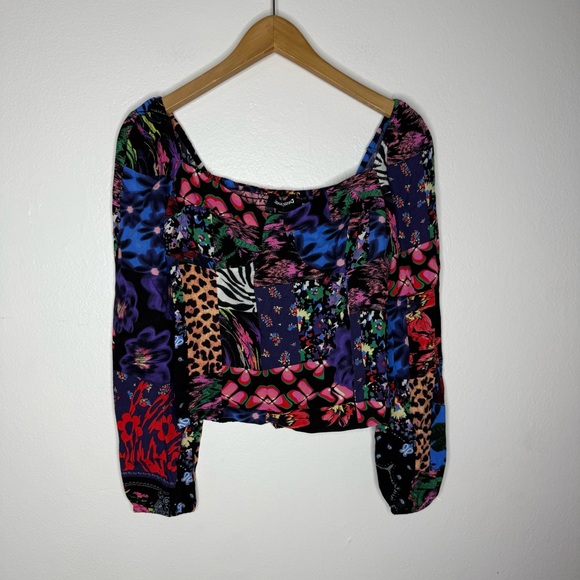 NWT Desigual PATCHWORK CORSET BLOUSE Sz M Long Sleeves Top - Picture 3 of 8